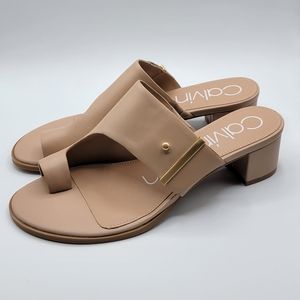 Calvin Klein Womens Daria Leather Block Heel Dress Sandals